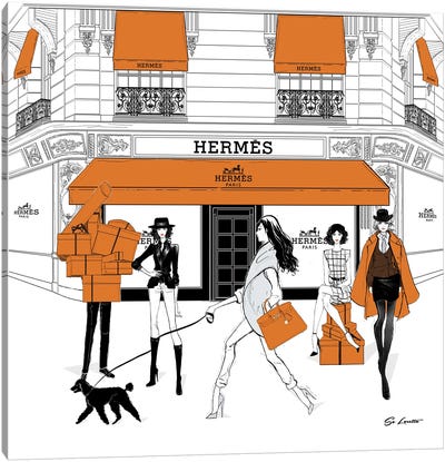 Hermes Orange Canvas Art Print - Shopping Art