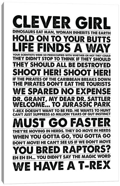 Jurassic Park Quotes Canvas Art Print - Science Fiction Movie Art