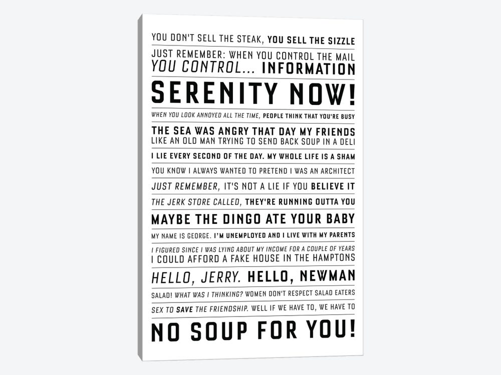 Quotes From The Classic Seinfeld by Simon Lavery 1-piece Canvas Print