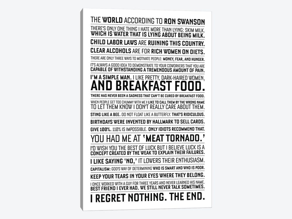 Ron Swanson Quotes From Parks And Recreation. by Simon Lavery 1-piece Canvas Art