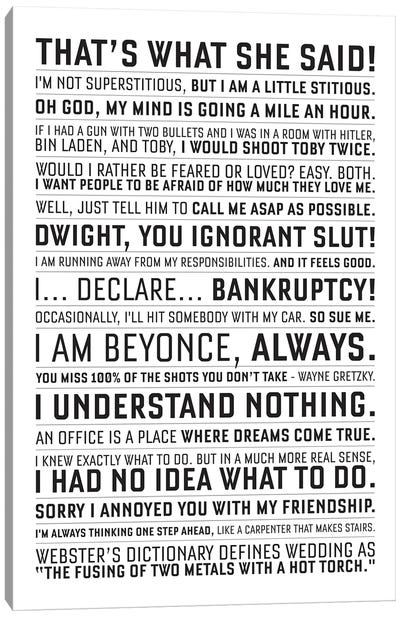 The Office Quote Canvas Art Print - Black & White Graphics & Illustrations