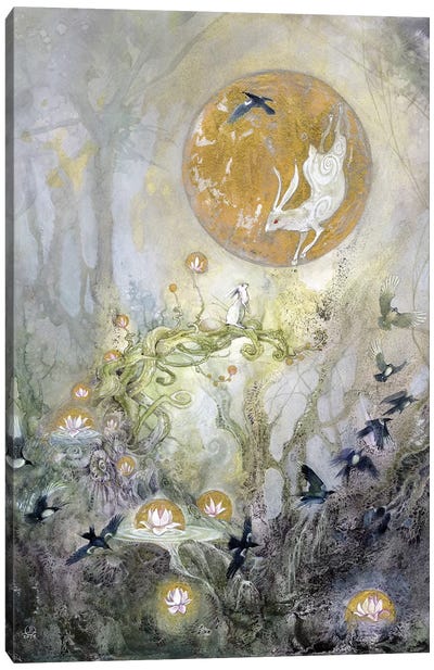 Moongazing Canvas Art Print - Art Nouveau Redux