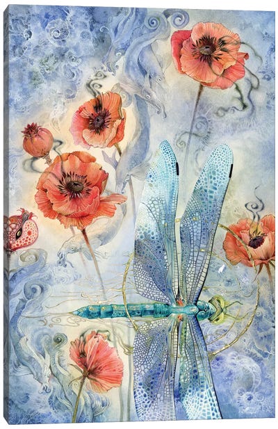 When Flowers Dream - Dragonfly Canvas Art Print - Intricate Watercolors
