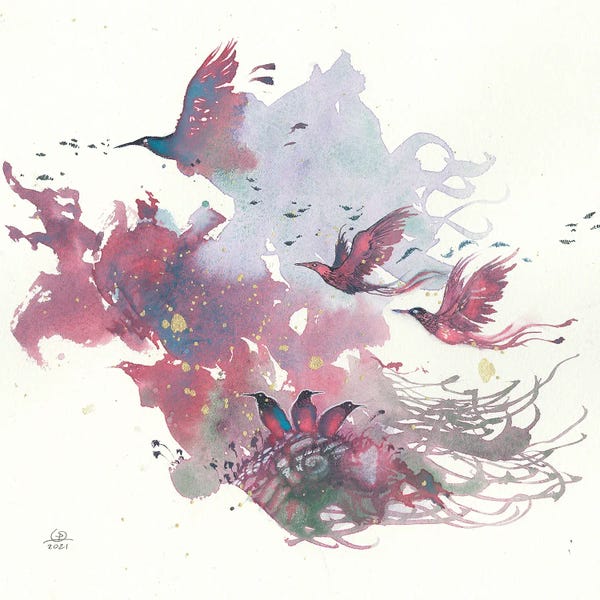 Abstract Watercolors: Birds V by Stephanie Law