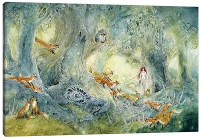 Firefly Hunters Canvas Art Print - Fox Art