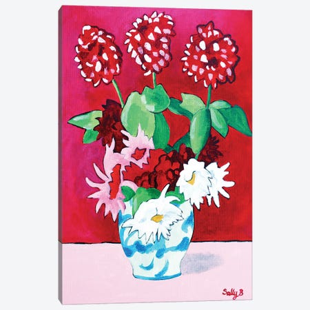 Geranium And Dahlia Bouquet Canvas Print #SLY100} by Sally B Canvas Art Print