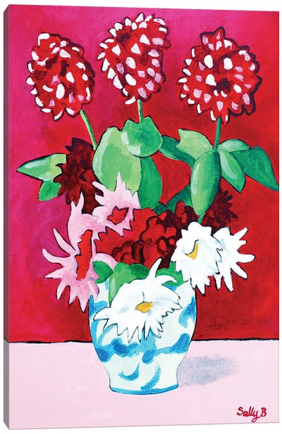 Geranium And Dahlia Bouquet Canvas Art Print - Dahlia Art