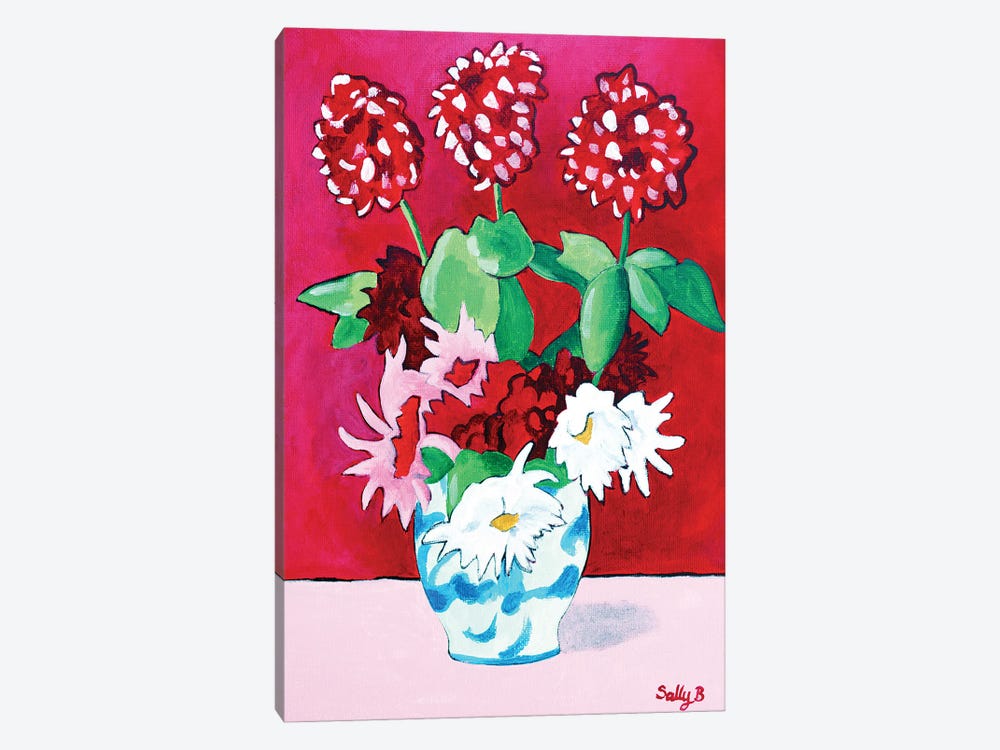 Geranium And Dahlia Bouquet by Sally B 1-piece Canvas Art Print