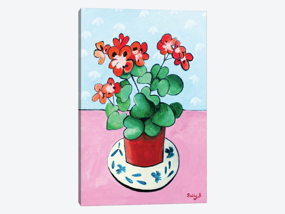 Geranium In Pot by Sally B 1-piece Canvas Artwork