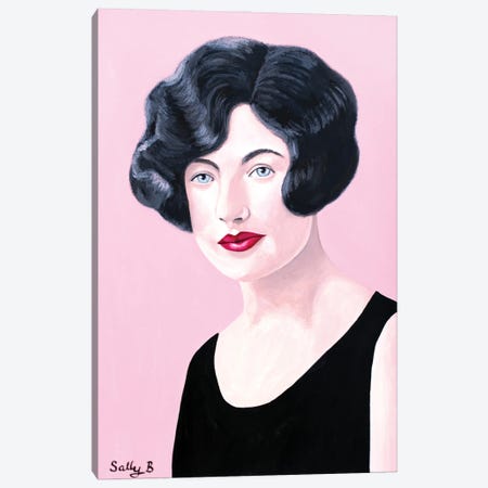 Flapper Lady In Black Dress Canvas Print #SLY104} by Sally B Canvas Wall Art