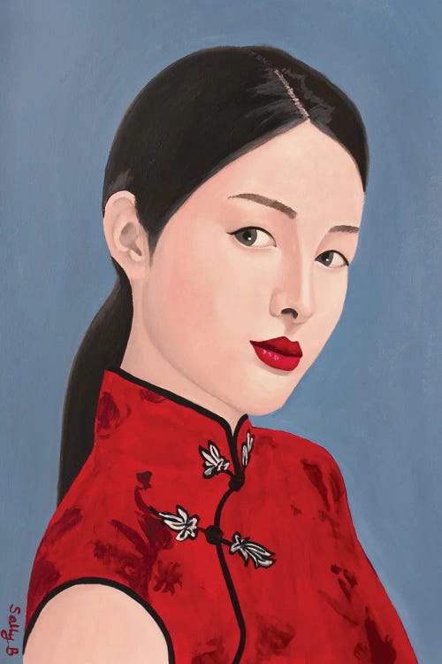 Chinese Lady In Red Cheongsam