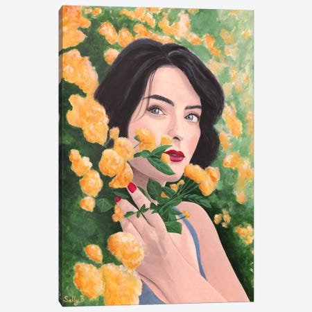 Woman In Orange Flower Garden Canvas Print #SLY107} by Sally B Canvas Wall Art