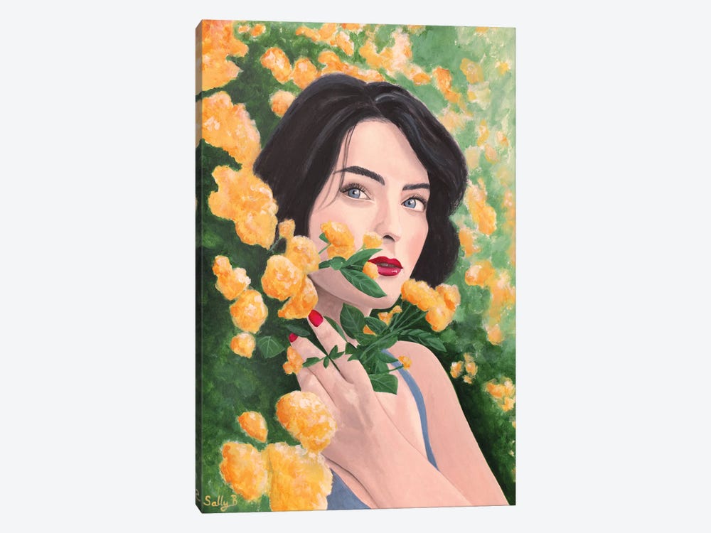 Woman In Orange Flower Garden by Sally B 1-piece Canvas Art