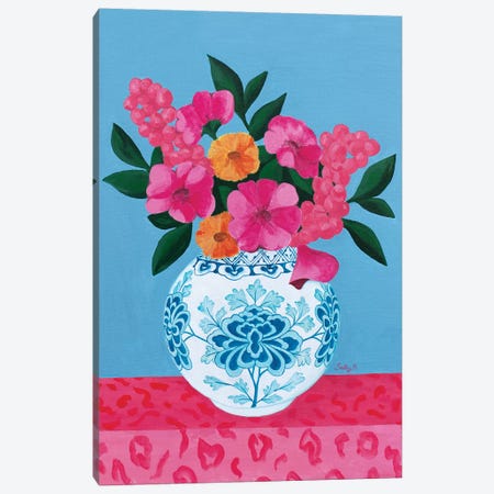 Chinoiserie Vase And Flowers Canvas Print #SLY10} by Sally B Art Print