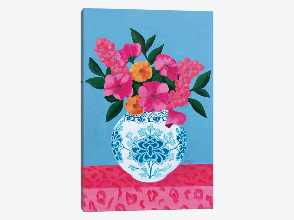 Chinoiserie Vase And Flowers by Sally B 1-piece Canvas Art Print