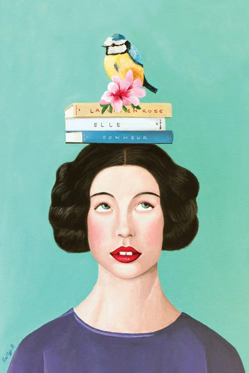 Woman With Books And Bird