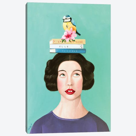 Woman With Books And Bird Canvas Print #SLY110} by Sally B Canvas Art