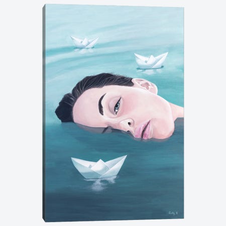 Lady With Paper Boats Canvas Print #SLY113} by Sally B Canvas Wall Art