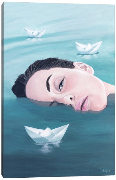 Lady With Paper Boats Canvas Art Print - Sally B