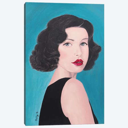 Woman Portrait With Blue Background Canvas Print #SLY114} by Sally B Art Print
