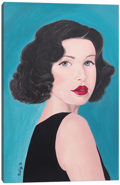 Woman Portrait With Blue Background Canvas Art Print - Sally B