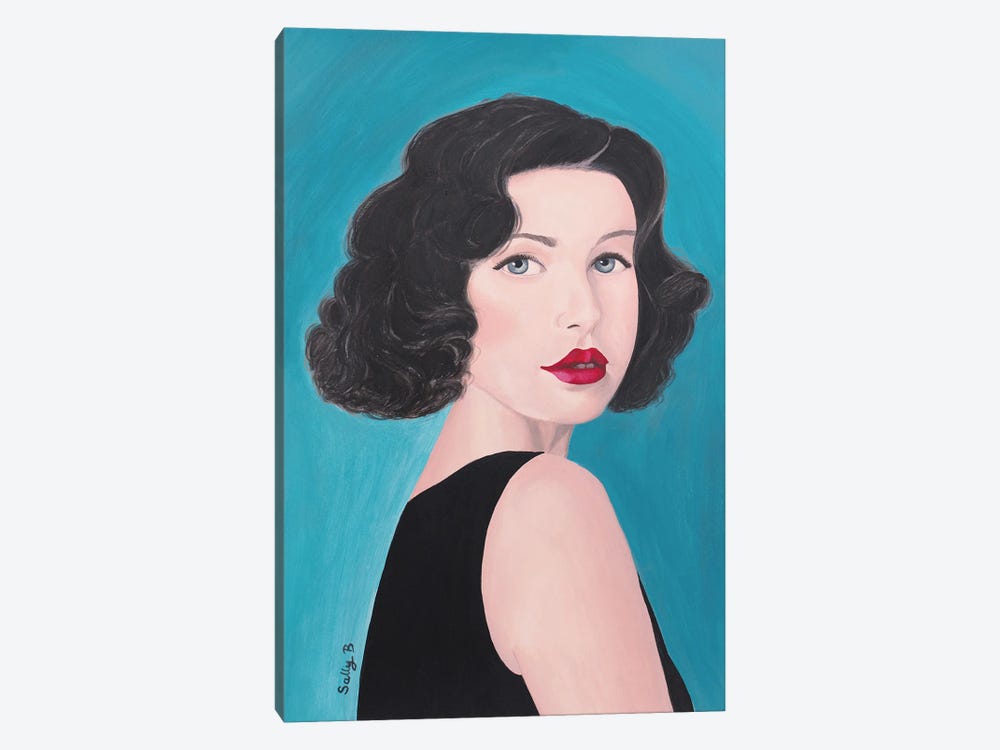 Woman Portrait With Blue Background by Sally B 1-piece Canvas Art