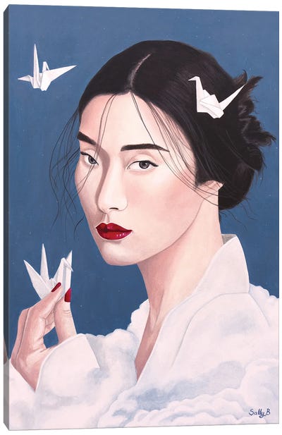 Chinese Woman With Origami Cranes Canvas Art Print - Chinese Décor