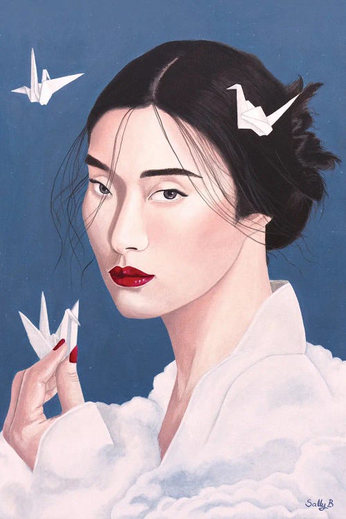 Chinese Woman With Origami Cranes