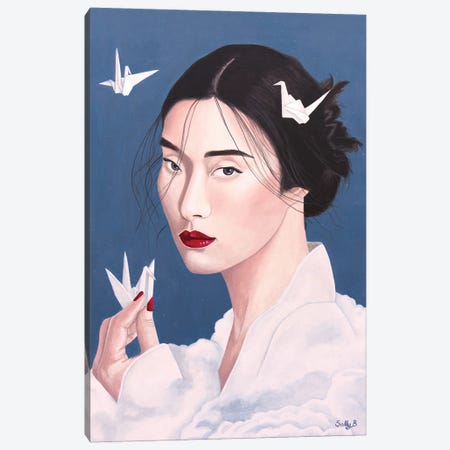 Chinese Woman With Origami Cranes Canvas Print #SLY116} by Sally B Art Print
