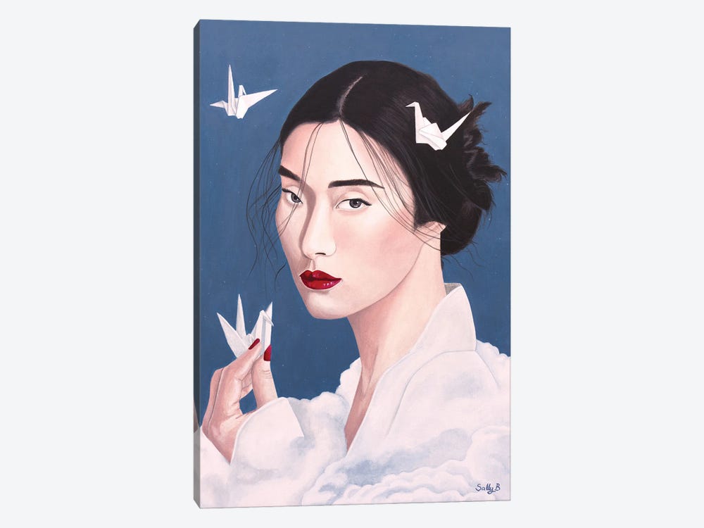 Chinese Woman With Origami Cranes by Sally B 1-piece Canvas Artwork