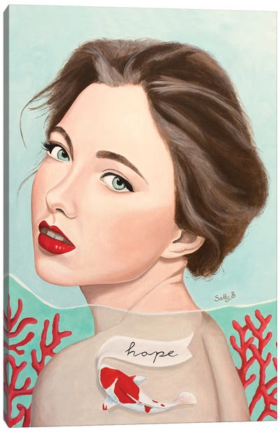 Woman With Koi Fish Hope Canvas Art Print - Sally B