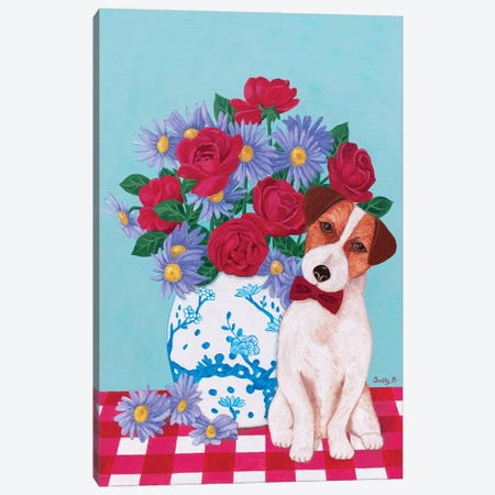 Chinoiserie Vase And Jack Russell Canvas Print #SLY11} by Sally B Art Print