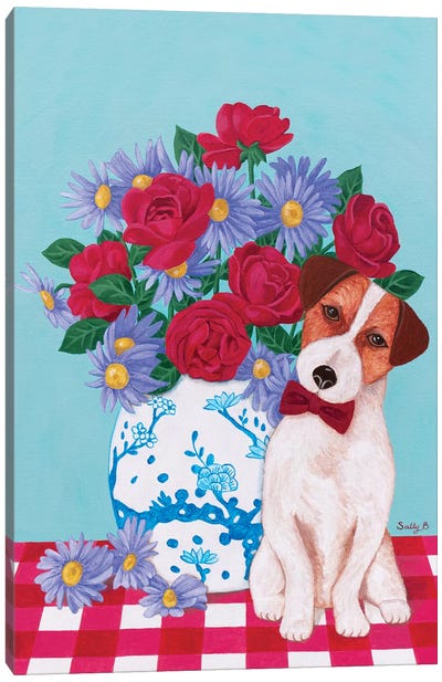 Chinoiserie Vase And Jack Russell Canvas Art Print - Sally B
