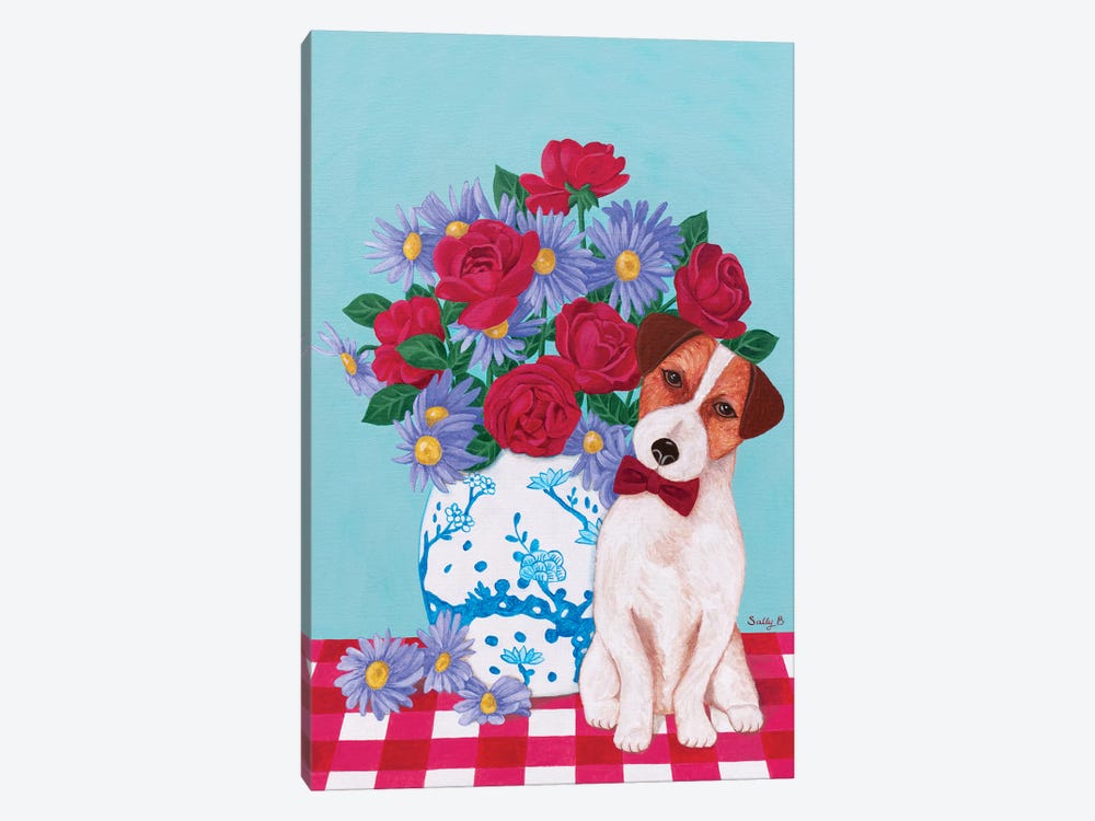 Chinoiserie Vase And Jack Russell by Sally B 1-piece Canvas Wall Art