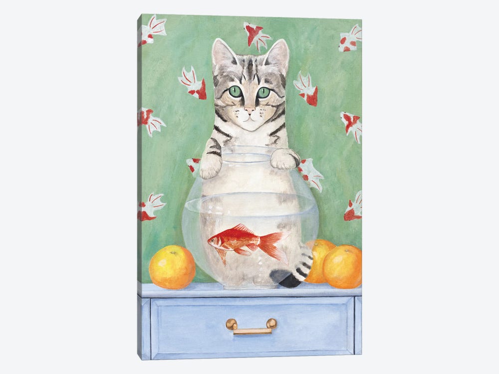 Cat And Fishbowl by Sally B 1-piece Canvas Print