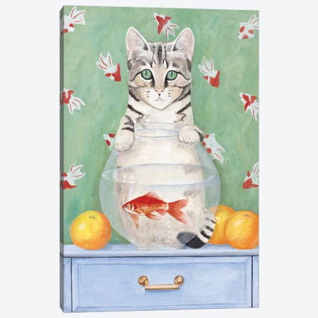 Cat And Fishbowl Canvas Print #SLY122} by Sally B Art Print