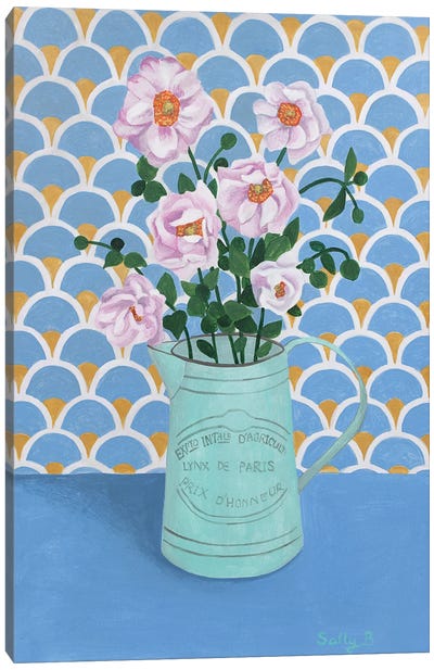 Flowers In Green Jug Canvas Art Print - Sally B