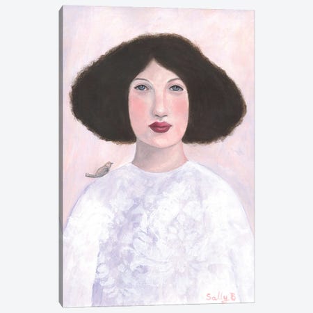 Woman With Special Hair And Bird Canvas Print #SLY128} by Sally B Art Print