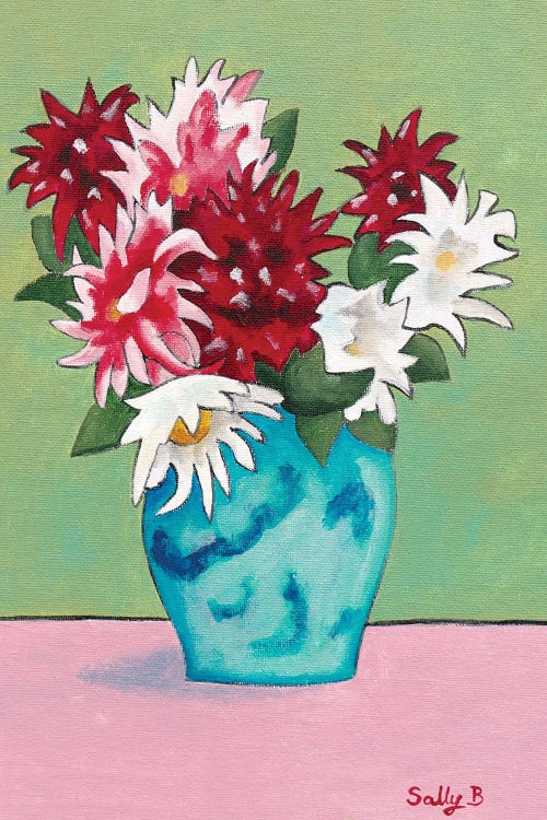 Flower Fauvism With Green Background by Sally B wall art