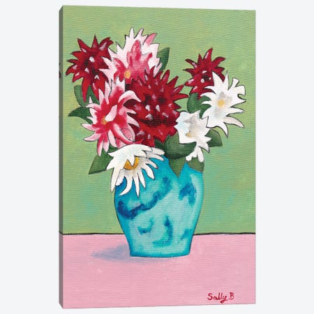 Flower Fauvism With Green Background Canvas Print #SLY132} by Sally B Canvas Artwork