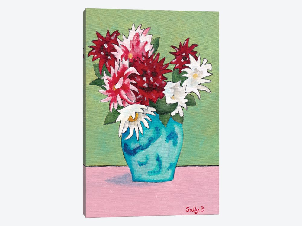 Flower Fauvism With Green Background by Sally B 1-piece Canvas Artwork