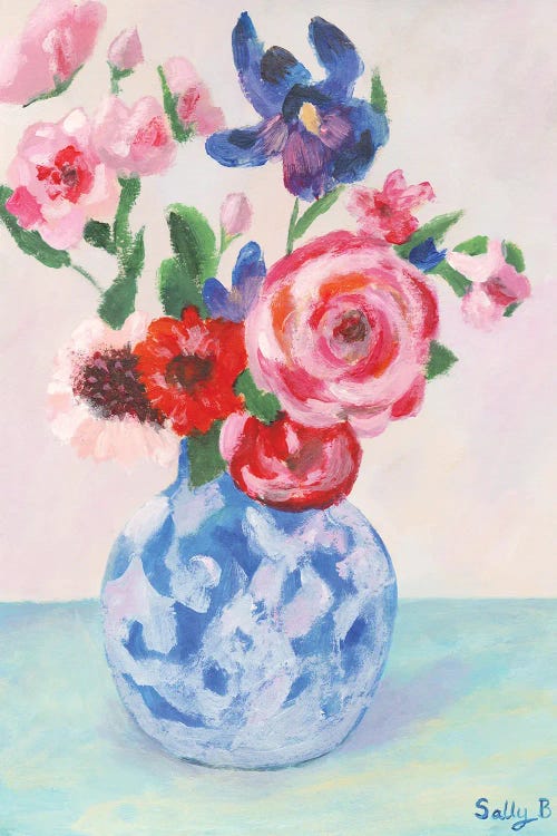 Iris Rose Chinoiserie With Pastel Background by Sally B wall art