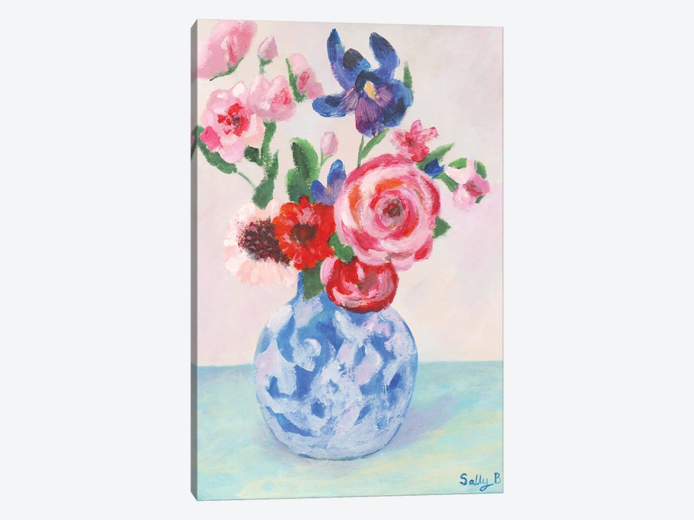 Iris Rose Chinoiserie With Pastel Background by Sally B 1-piece Canvas Print