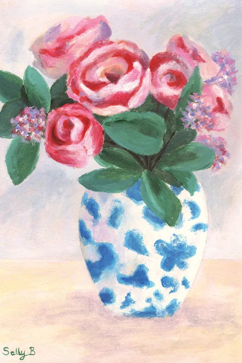 Roses Chinoiserie Fauvism With Pastel Background by Sally B wall art