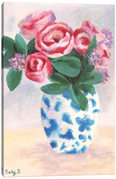 Roses Chinoiserie Fauvism With Pastel Background Canvas Art Print - Chinoiserie Art