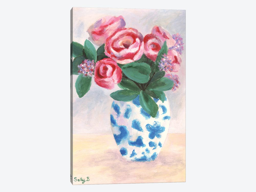 Roses Chinoiserie Fauvism With Pastel Background by Sally B 1-piece Canvas Artwork