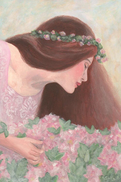 Long Hair Woman With Pink Flowers