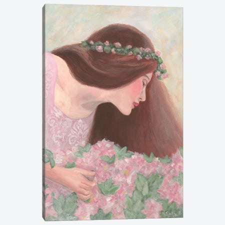 Long Hair Woman With Pink Flowers Canvas Print #SLY135} by Sally B Canvas Print
