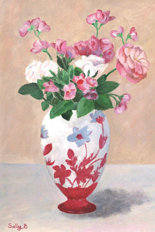 Pink Flower White Roses Fauvism With Pastel Background