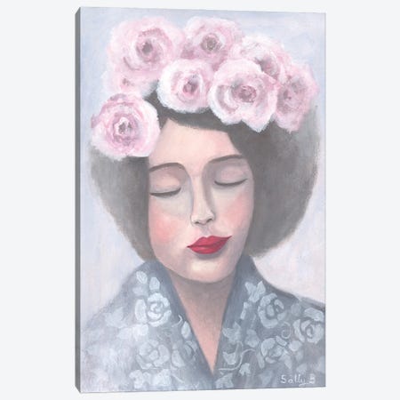 Woman With Roses On Hair Canvas Print #SLY137} by Sally B Canvas Print